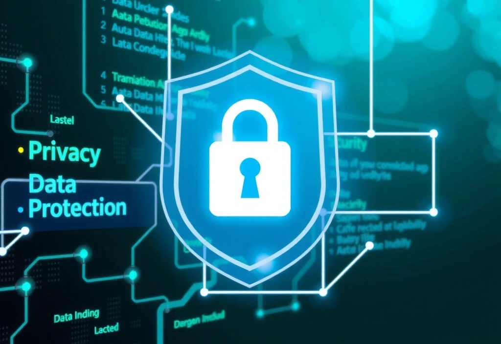Abstract image representing security, privacy, or data protection with a lock icon and abstract digital patterns.